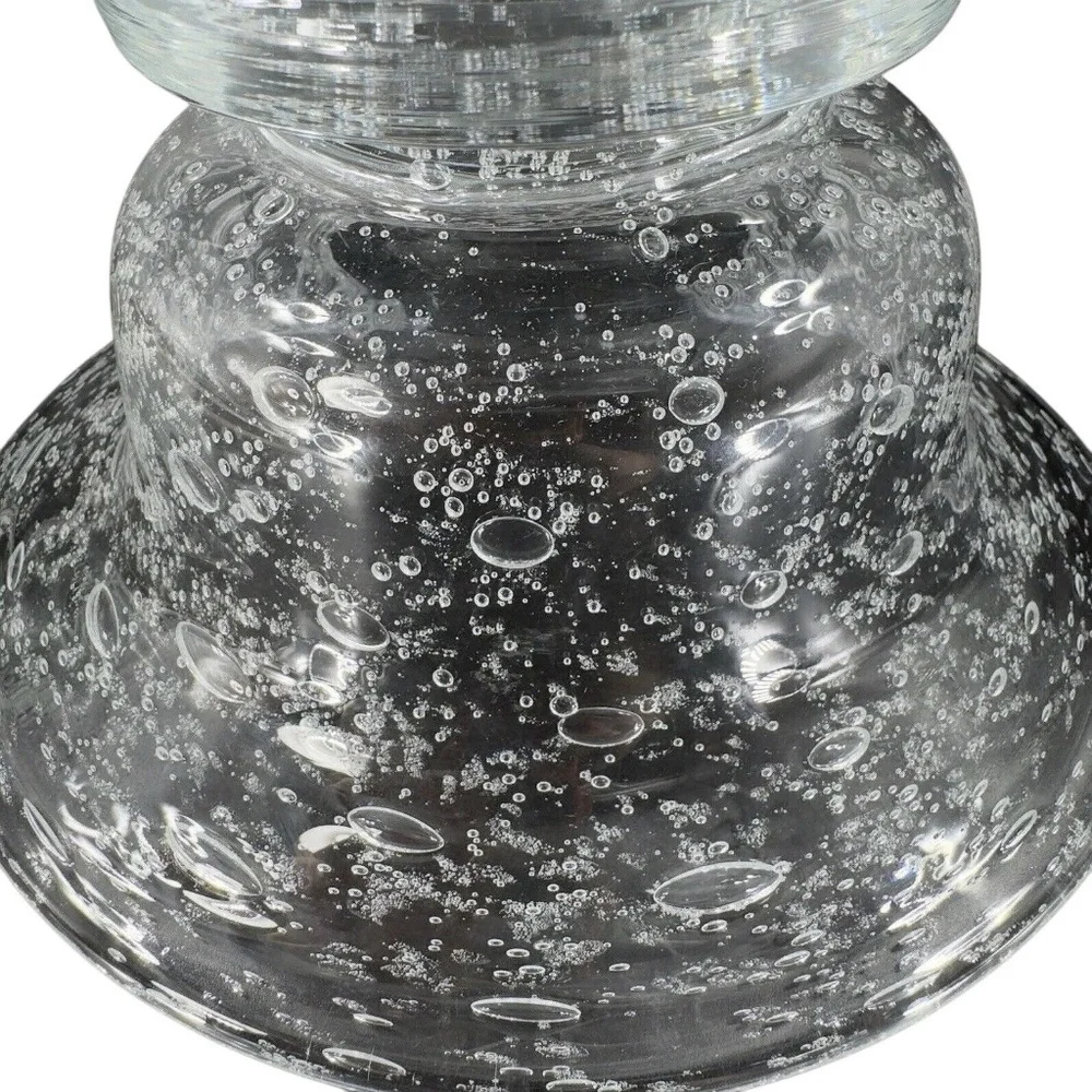Vintage Hand Blown Footed Clear Art Glass Bowl Dish With Large Air‎ Bubbles